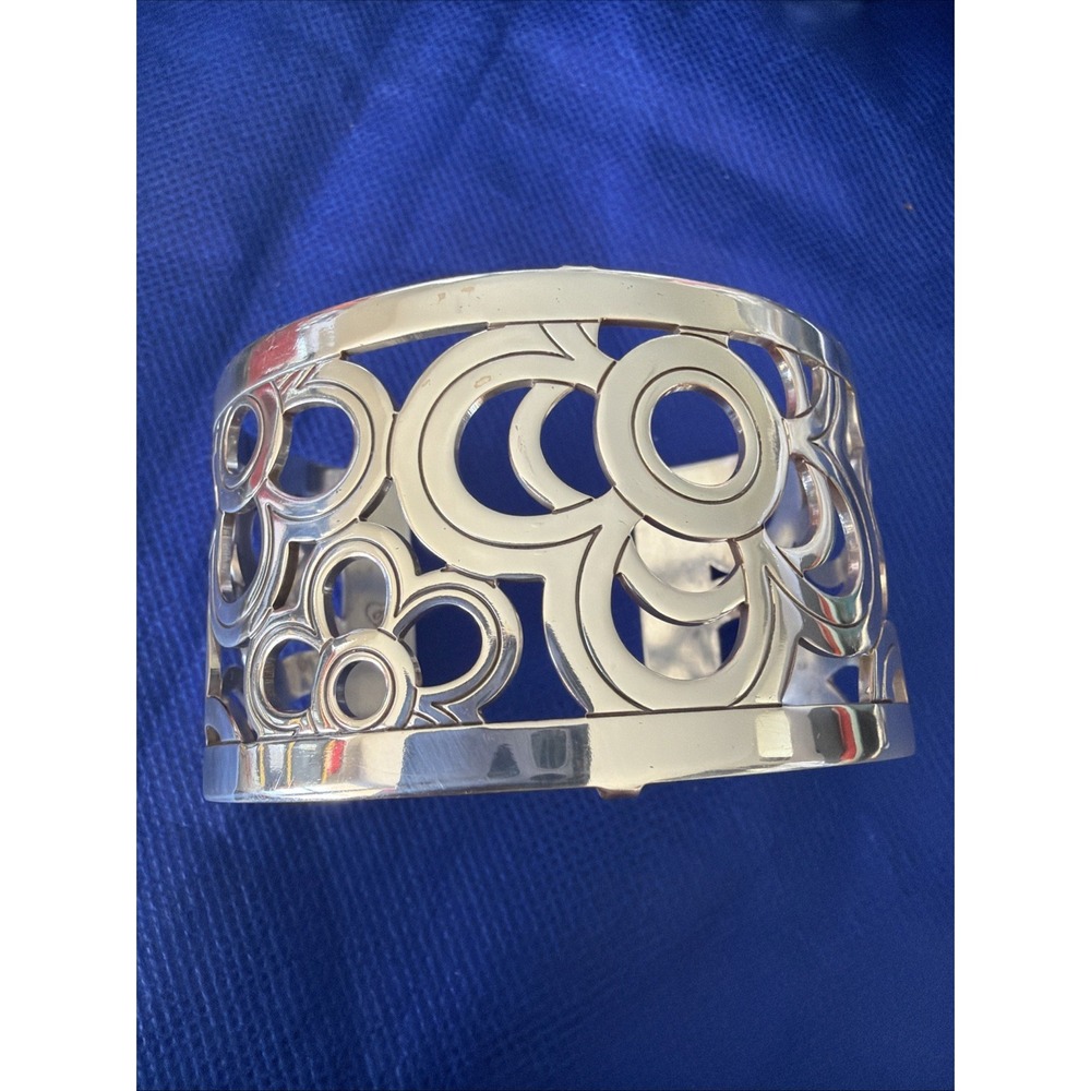 Brighton Wide Cuff Bracelet Silver Tone Floral Cutout Openwork Statement